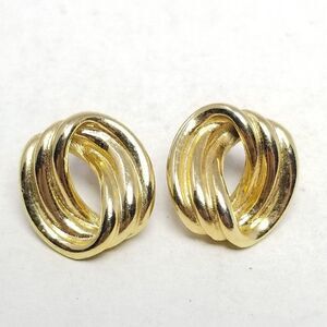 Vintage Simple Gold Tone Oval Shape Stud Earrings, Tube Illusion Design, Estate